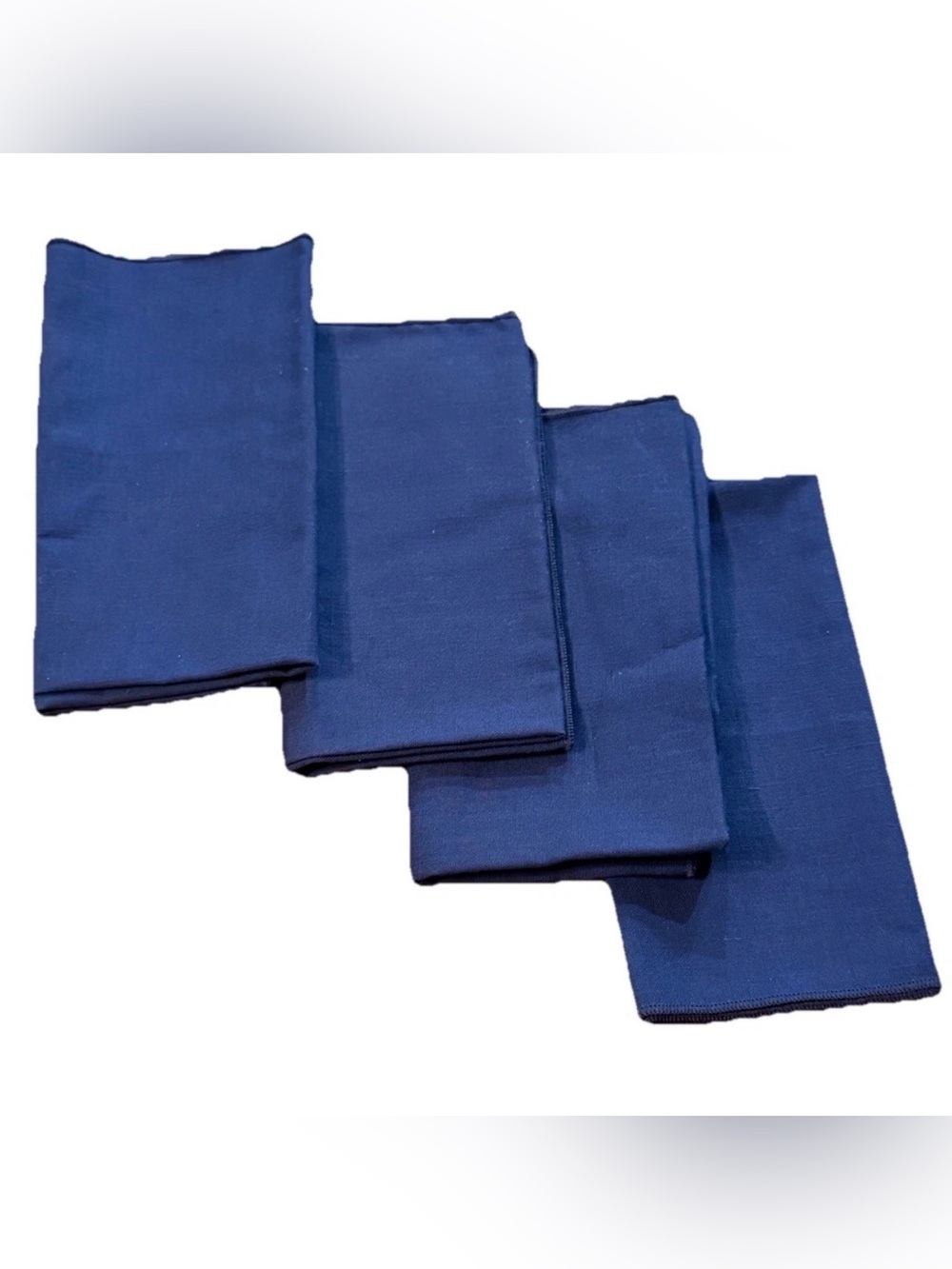 Set of 4 Blue Cloth Fabric Napkins -18 x 18 - Solid Navy Blue / Good Condition